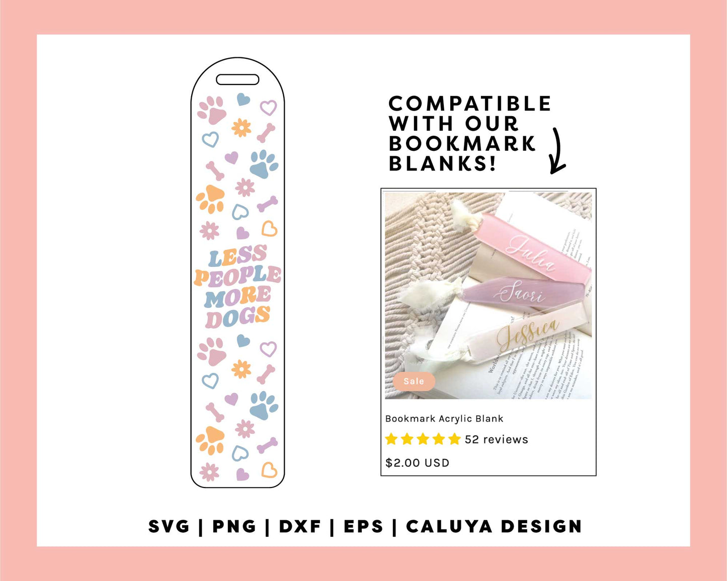 Bookmark Template | Less People More Dogs SVG