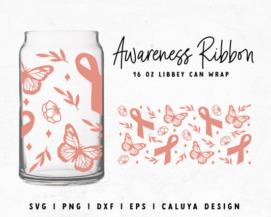 16oz Libbey Can Ribbons With Butterflies Wrap Cut File for Cricut, Cameo Silhouette | Free SVG Cut File
