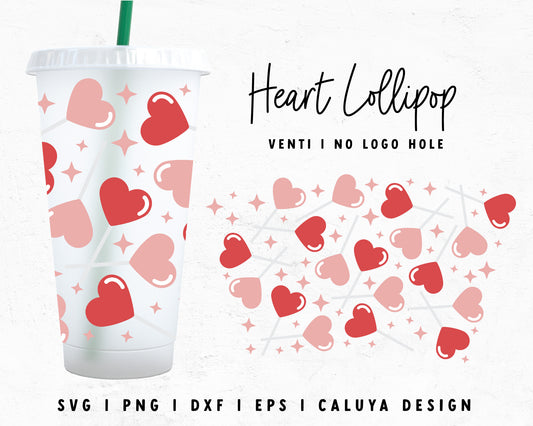 Venti Cup No Hole Heart Lollipop Cup Wrap Cut File for Cricut, Cameo Silhouette | Free SVG Cut File