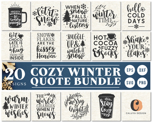 Cozy Winter Quotes SVG Bundle | 20 Pack