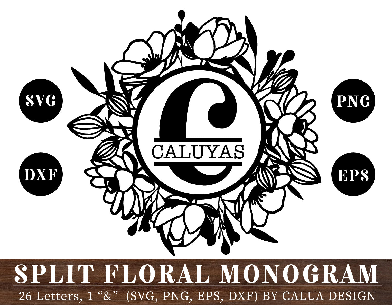 Flower Split Monogram Letter M SVG