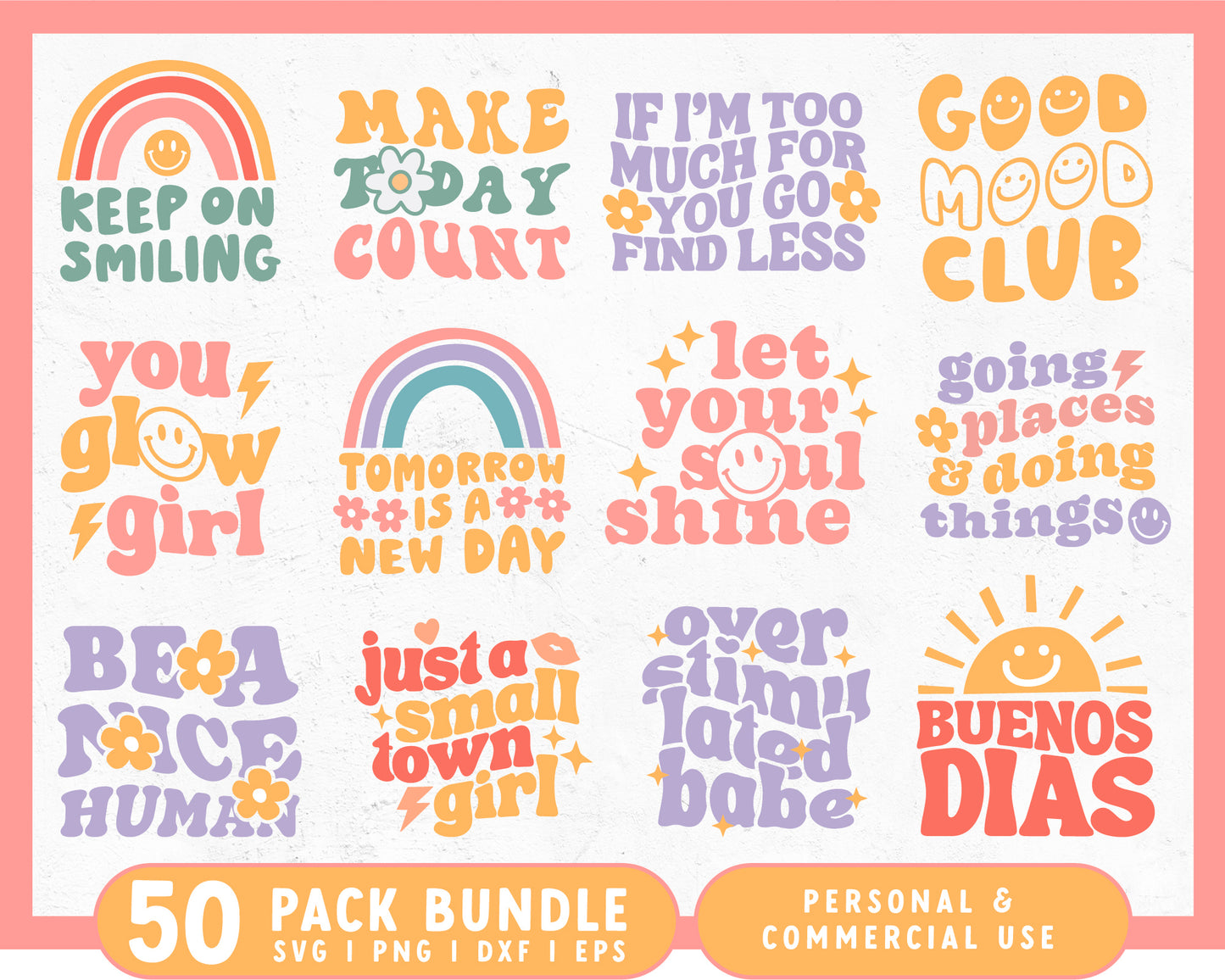 Wavy Groovy SVG Bundle | 50 Retro & Happy SVG Designs