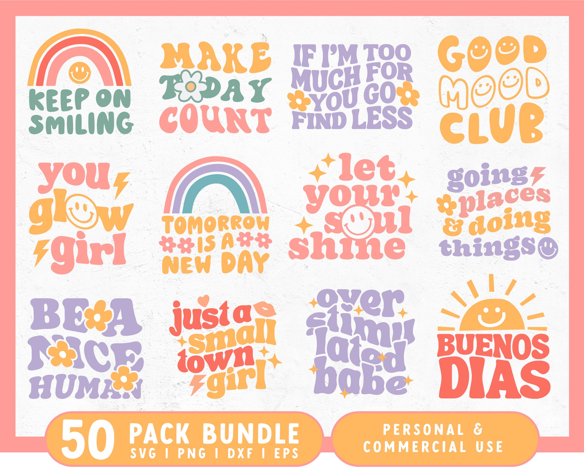 Wavy Groovy SVG Bundle | 50 Retro & Happy SVG Designs