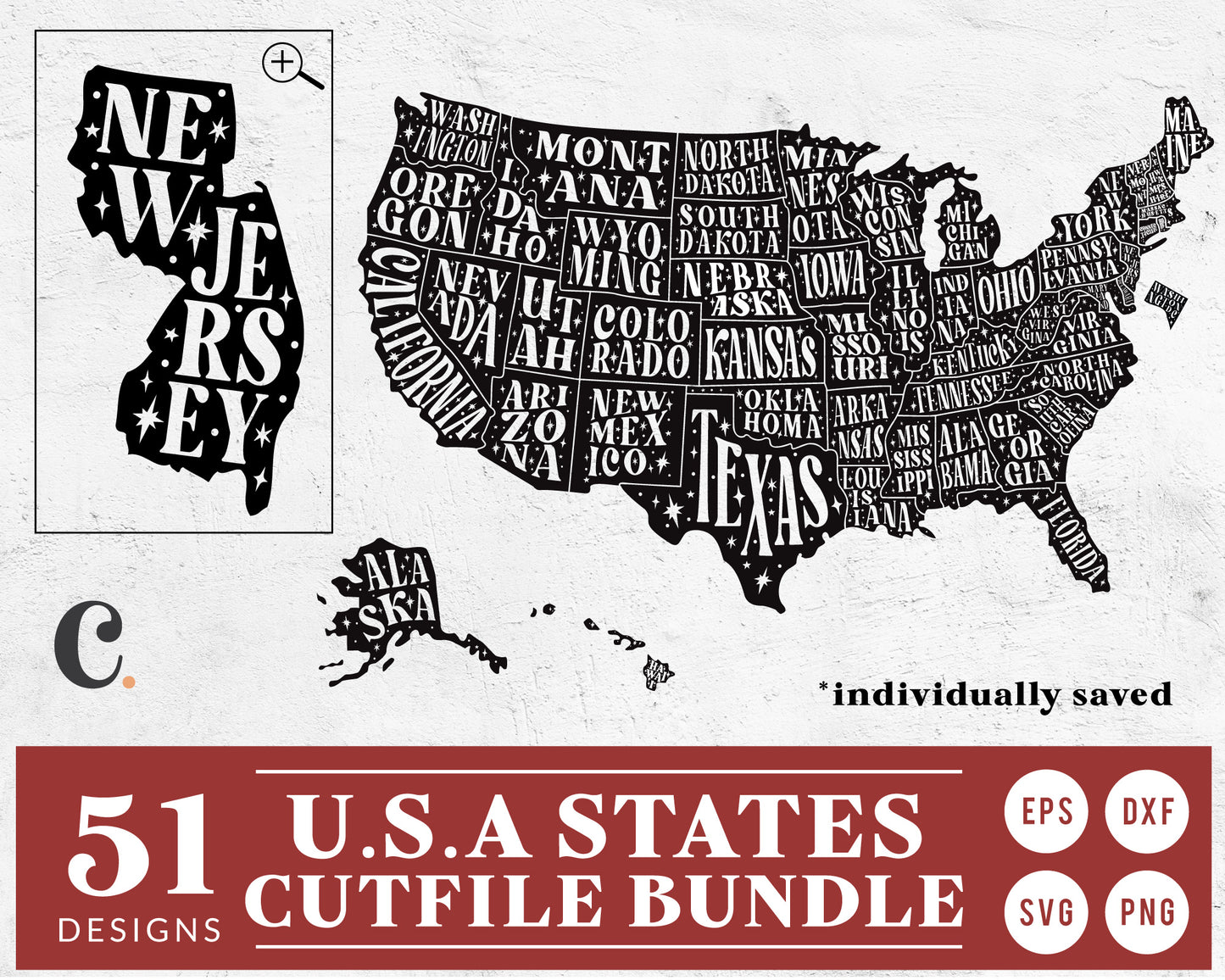 Sparkle 50 State + DC Shape SVG Bundle