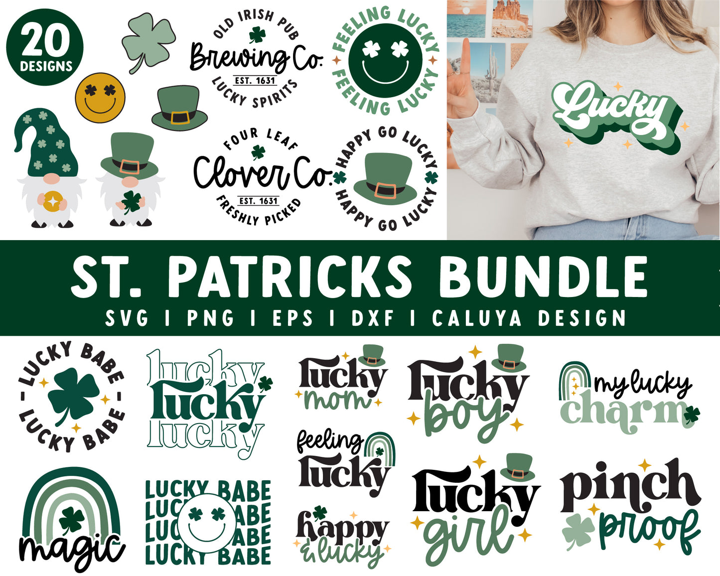 St. Patricks Day SVG Bundle For Cricut, Cameo Silhouette | Shamrock SVG, St Patty SVG, Clover SVG, Lucky SVG
