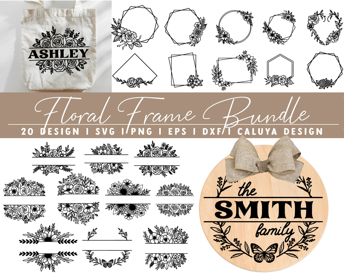 Floral Frame & Monogram SVG Bundle