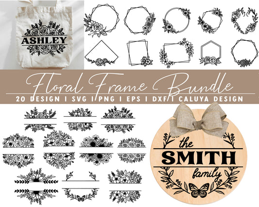 Floral Frame & Monogram SVG Bundle