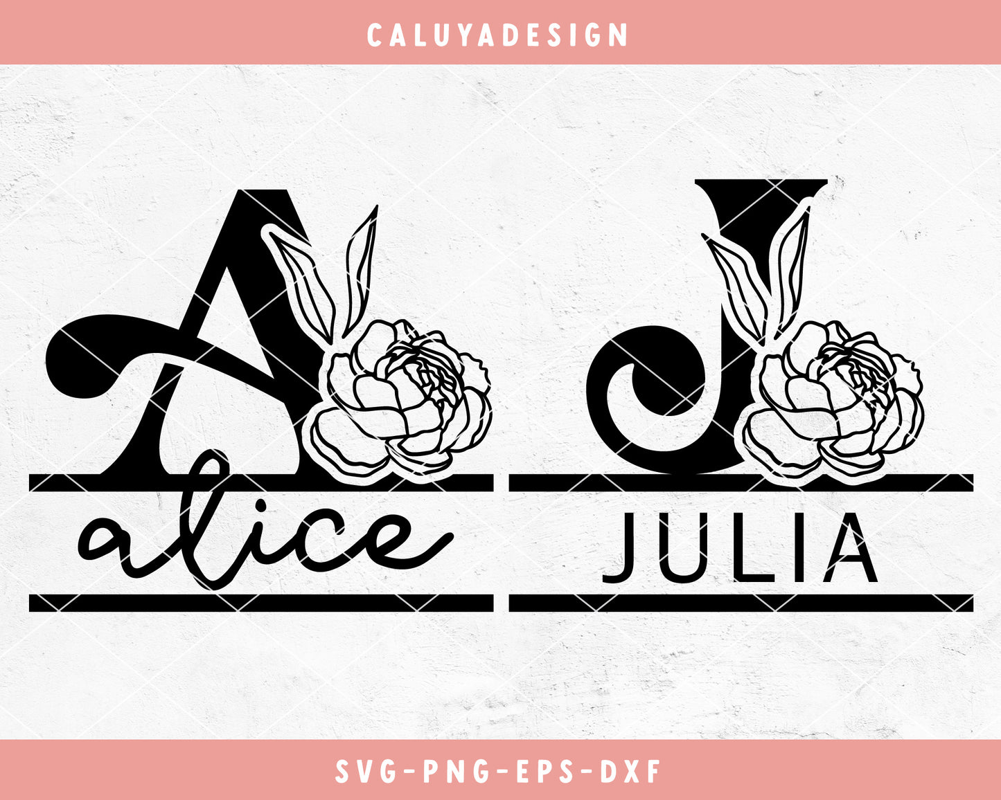Hand Drawn Floral Split Monogram SVG Cut File for Cricut, Cameo Silhouette