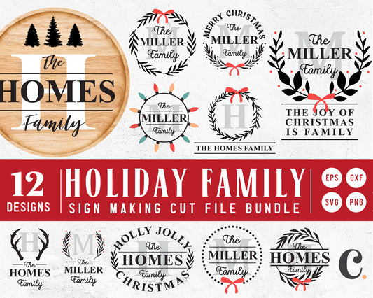 Classic Holiday Family Sign Making Monogram SVG Bundle For Cricut, Cameo Silhouette