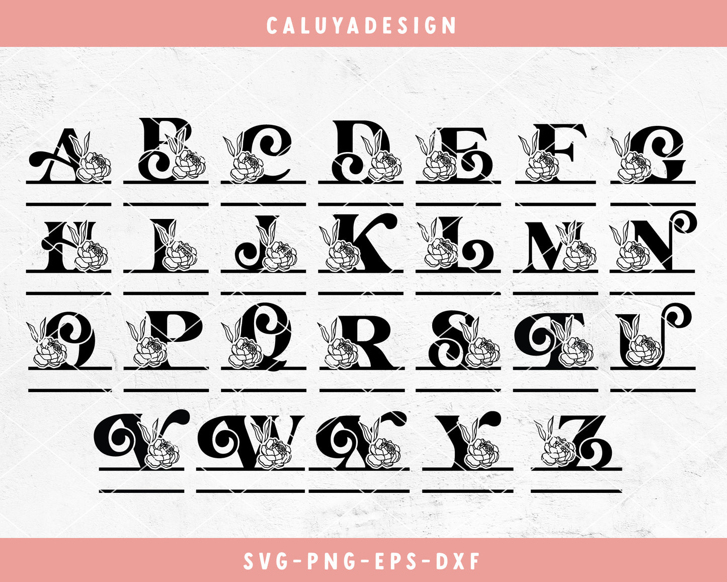 Hand Drawn Floral Split Monogram SVG Cut File for Cricut, Cameo Silhouette