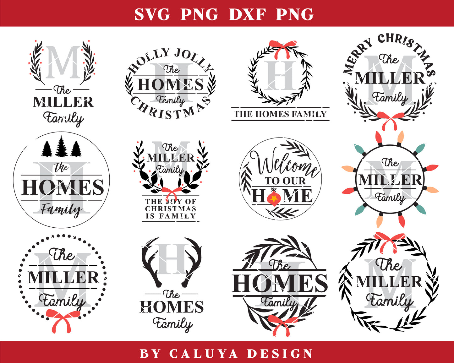 Classic Holiday Family Sign Making Monogram SVG Bundle For Cricut, Cameo Silhouette