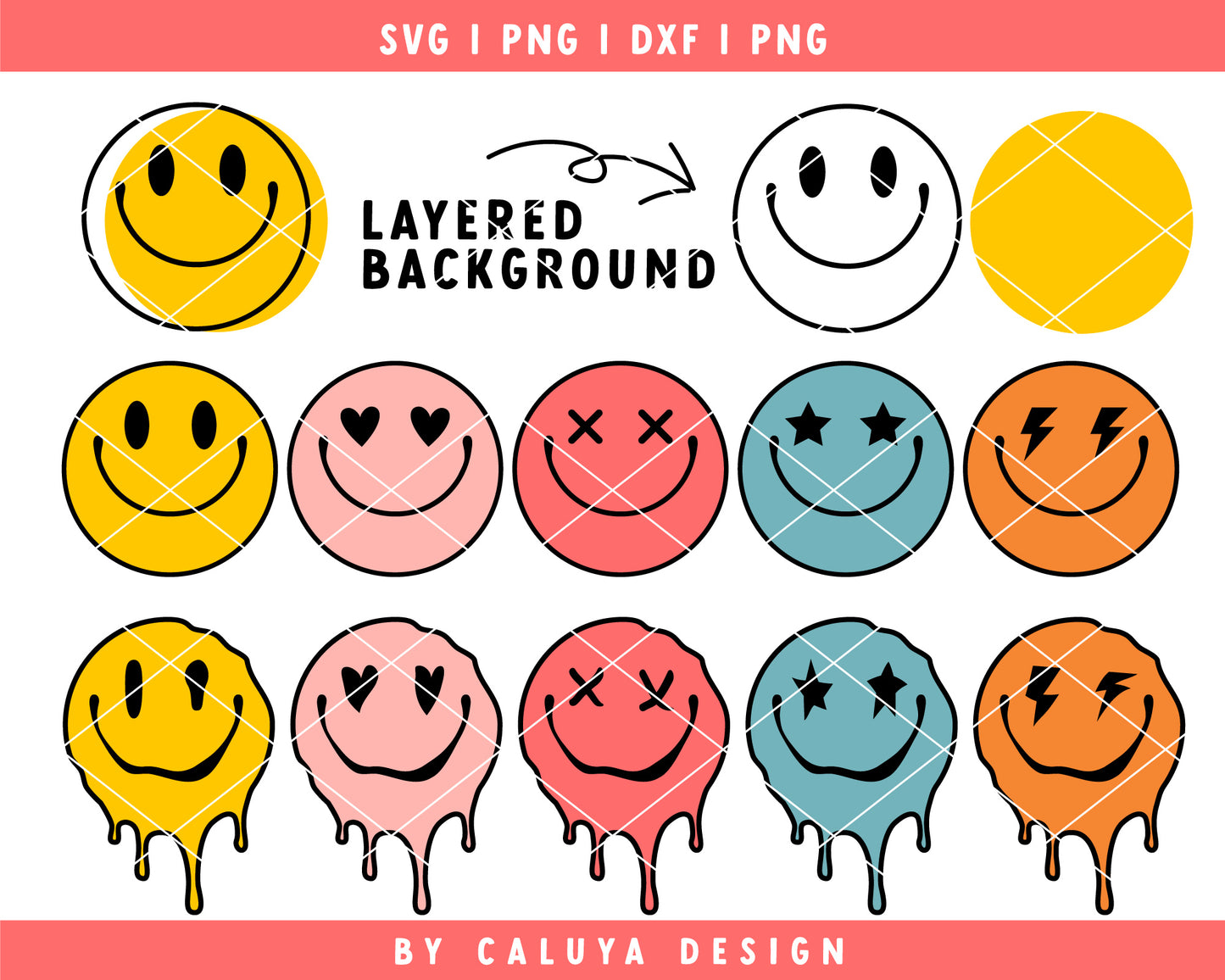 Ultimate Smiley Face SVG Mini Bundle For Cricut, Cameo Silhouette | Retro SVG, 70s Smiley face SVG, Melting Smiley Face SVG