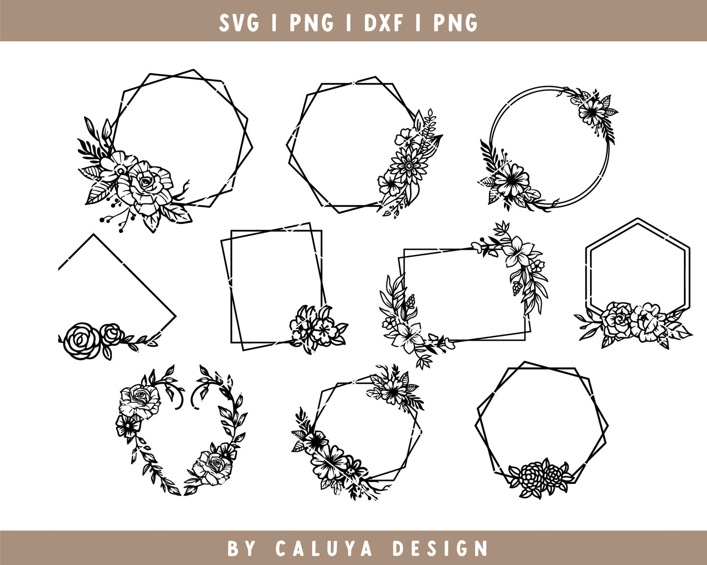 Floral Frame & Monogram SVG Bundle