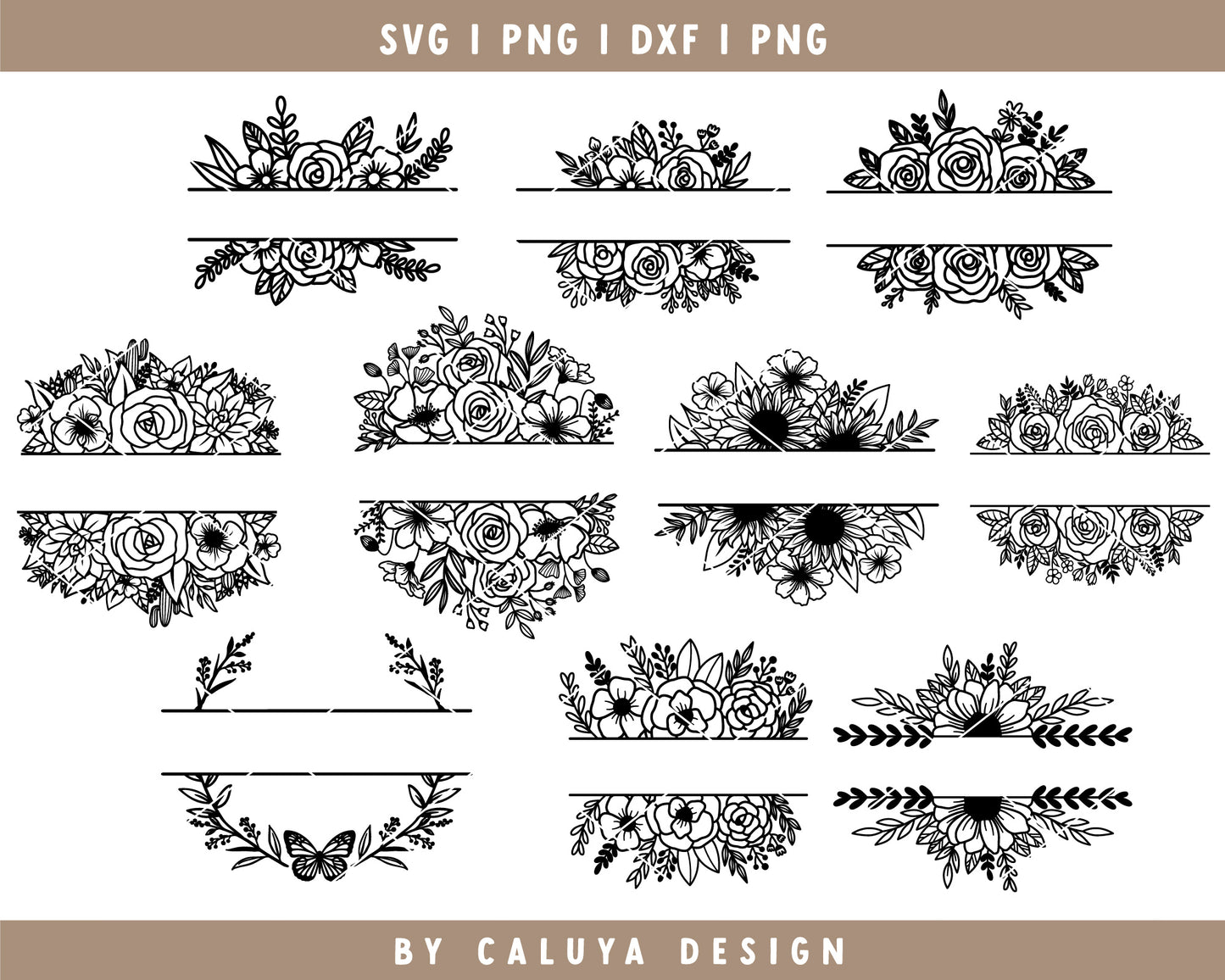 Floral Frame & Monogram SVG Bundle