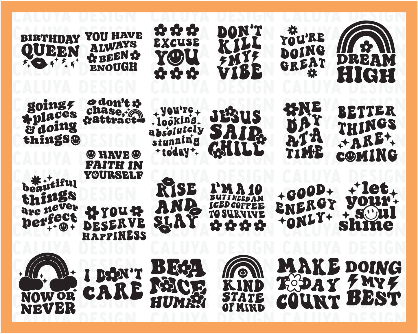 Happy Groovy SVG Bundle B&W Version | 50 Retro & Happy SVG Designs