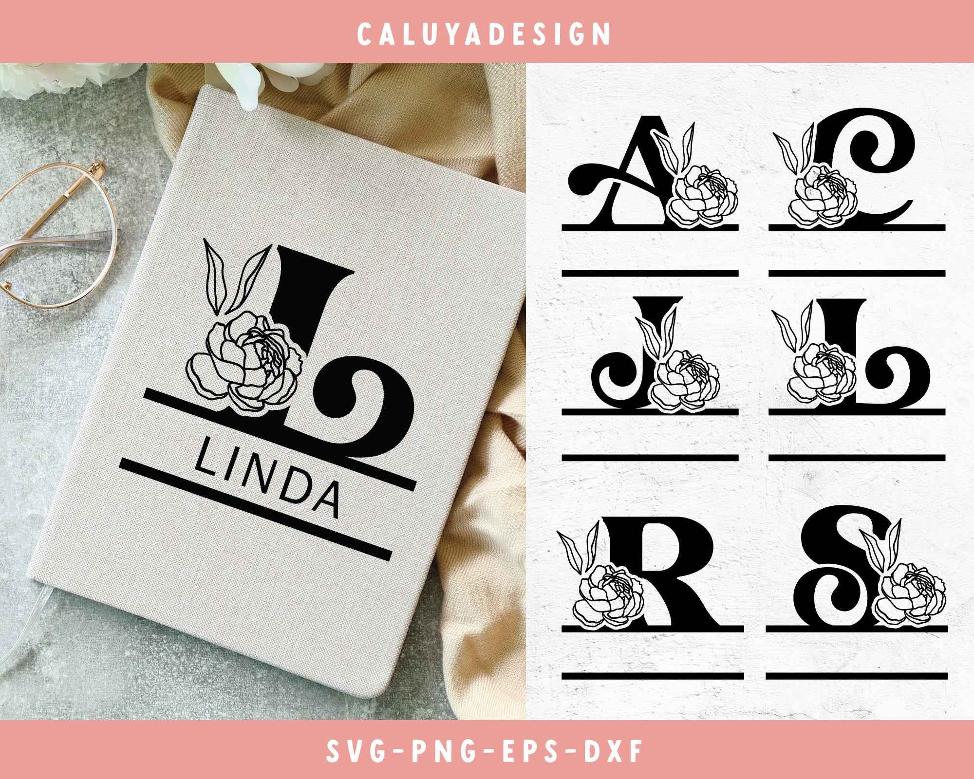 Floral Split Alphabet SVG 26 letters, Split Monogram SVG, 2