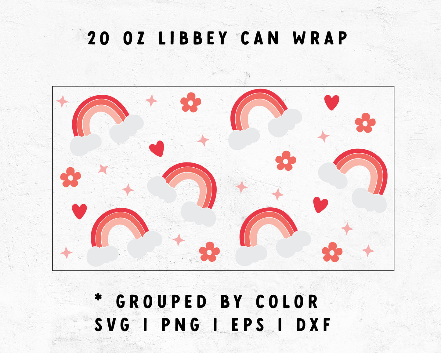 20oz Pink Heart Rainbow Libbey Can Wrap SVG