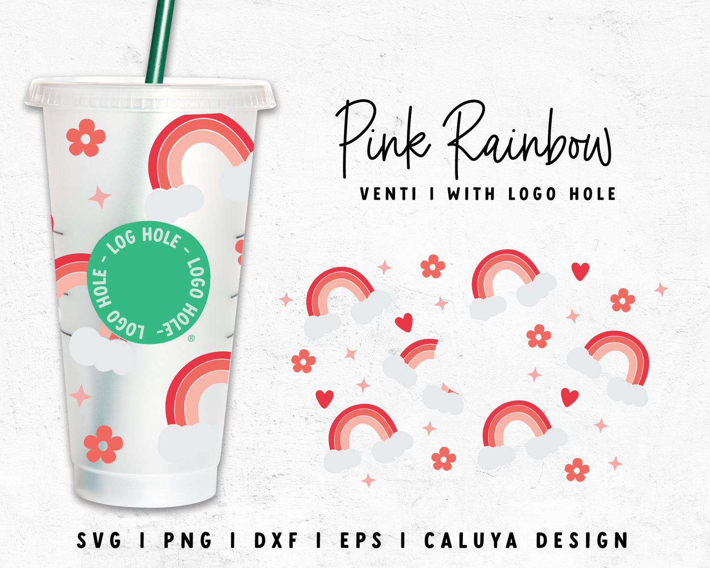 Venti Cup With Hole Pink Heart Rainbow Wrap SVG