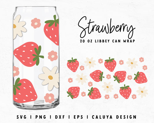 20oz Libbey Can Cup Wrap | Cute Strawberry with Flowers