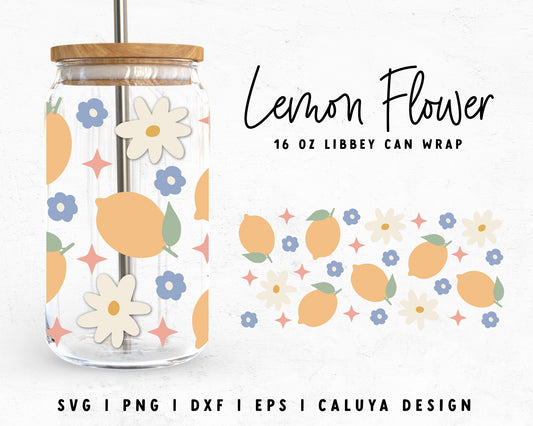 16oz Libbey Can Cup Wrap | Cute Lemon with Flowers Cut File for Cricut, Cameo Silhouette | Free SVG Cut File