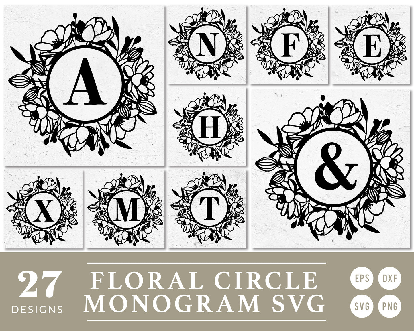 Floral Monogram SVG Bundle | 27 Pack