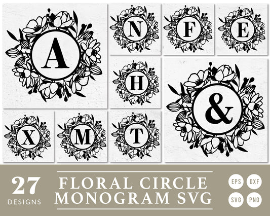 Floral Monogram SVG Bundle | 27 Pack