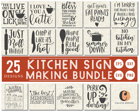 Kitchen Sign Making SVG Bundle | 25 Pack