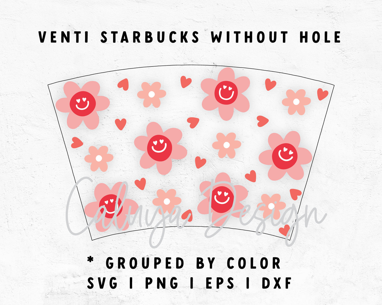 Venti Cup No Hole Valentine Retro Flower Wrap SVG