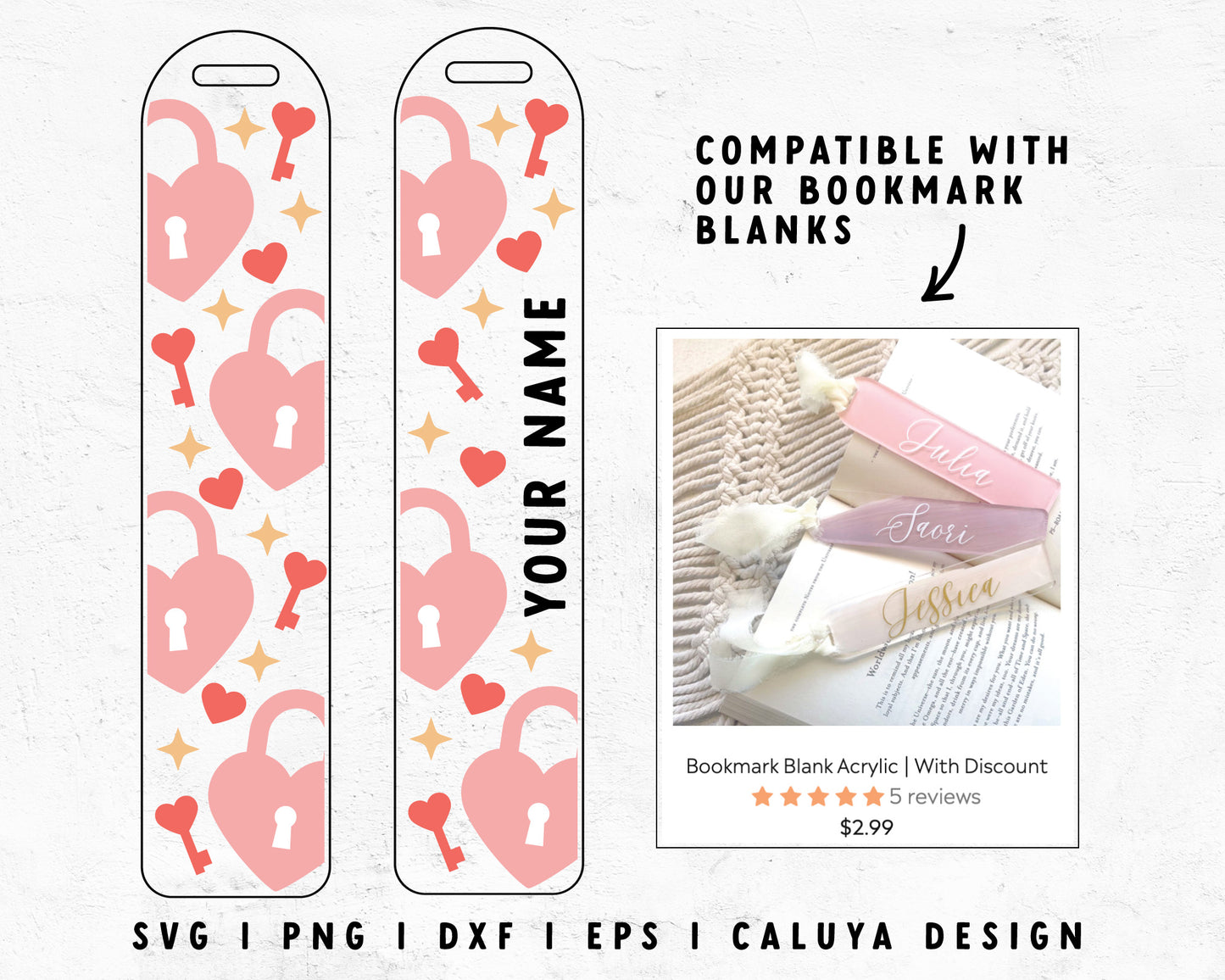 Bookmark Template SVG | Heart Lock SVG