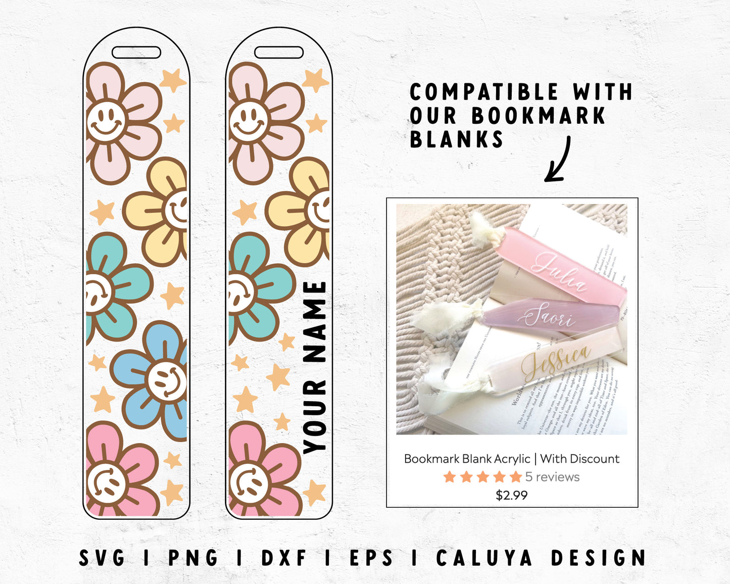 Bookmark Groovy Flower SVG | Smiley Face Flower SVG