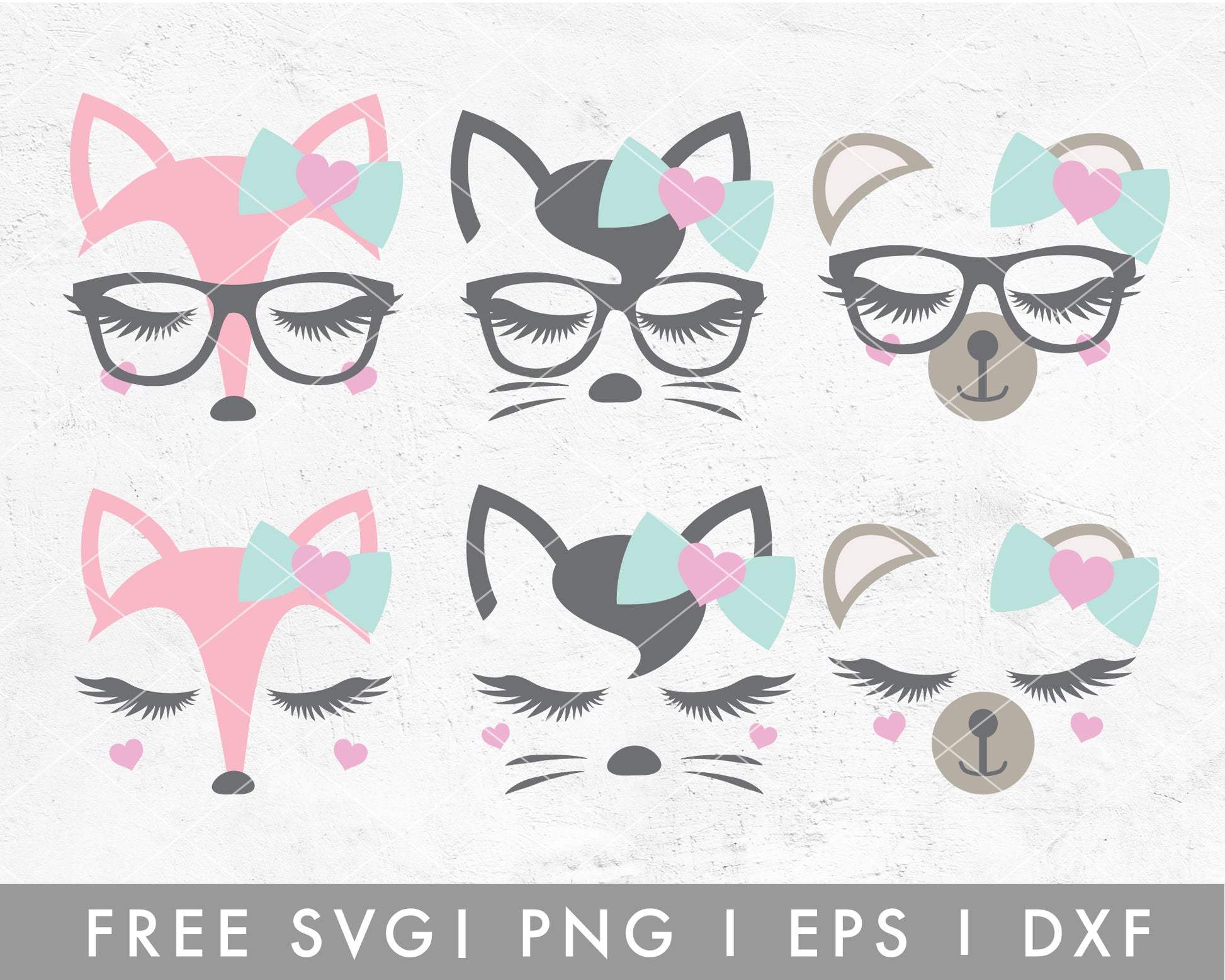 Heart Animal Faces SVG Cut File for Cricut, Cameo Silhouette | Free SVG Valentine's Day, Animal Face