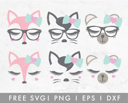 Heart Animal Faces SVG Cut File for Cricut, Cameo Silhouette | Free SVG Valentine's Day, Animal Face