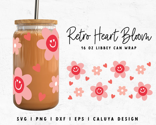 16oz Libbey Can Cup Wrap | Valentine Retro Flower Libbey Can Wrap SVG