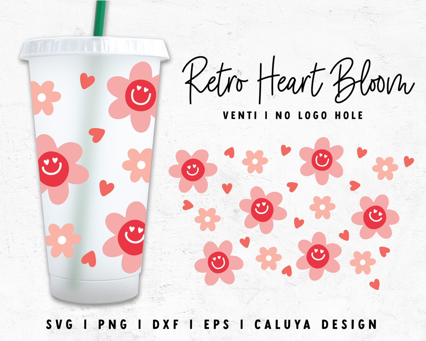 Venti Cup No Hole Valentine Retro Flower Wrap SVG