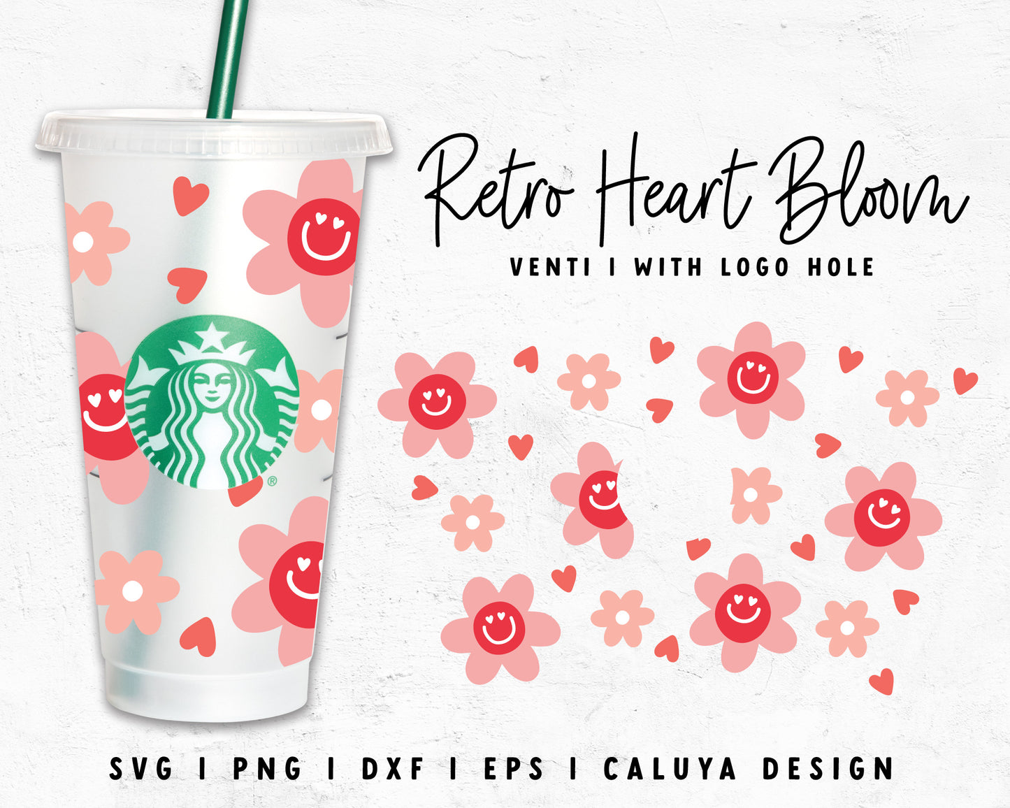 Venti Cup With Logo Hole Valentine Retro Flower Libbey Can Wrap SVG