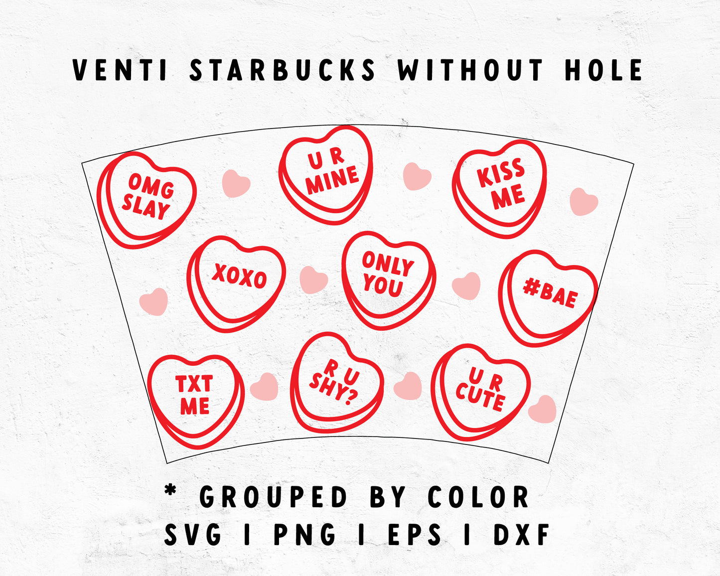Venti Cup No Hole Wrap Heart Candy Outline SVG