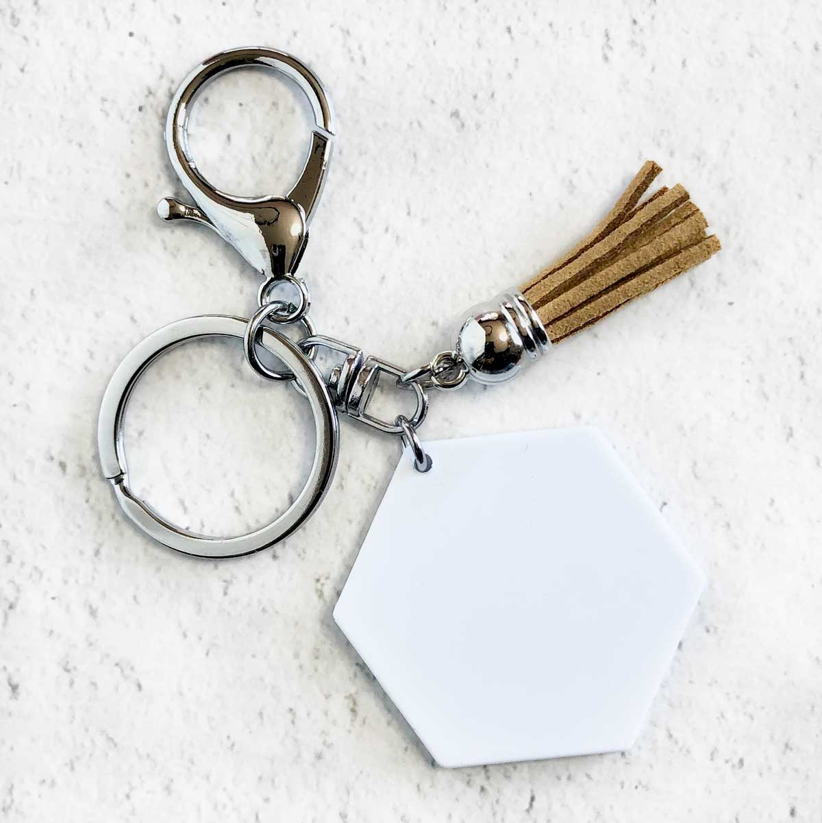Hexagon Sublimation Keychain Silver
