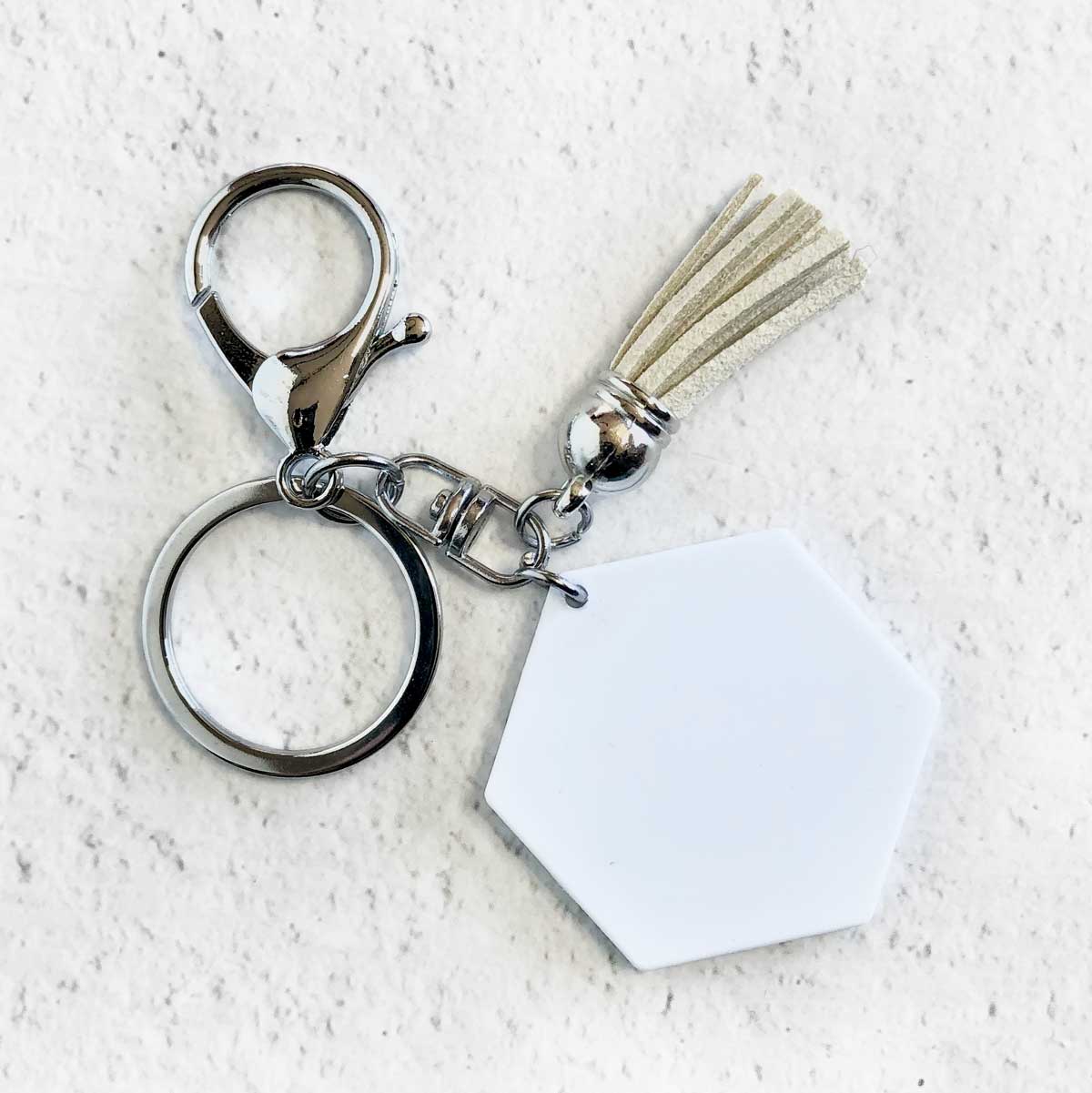 Hexagon Sublimation Keychain Silver