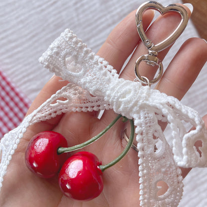 Lace Bow & Cherry Keychain