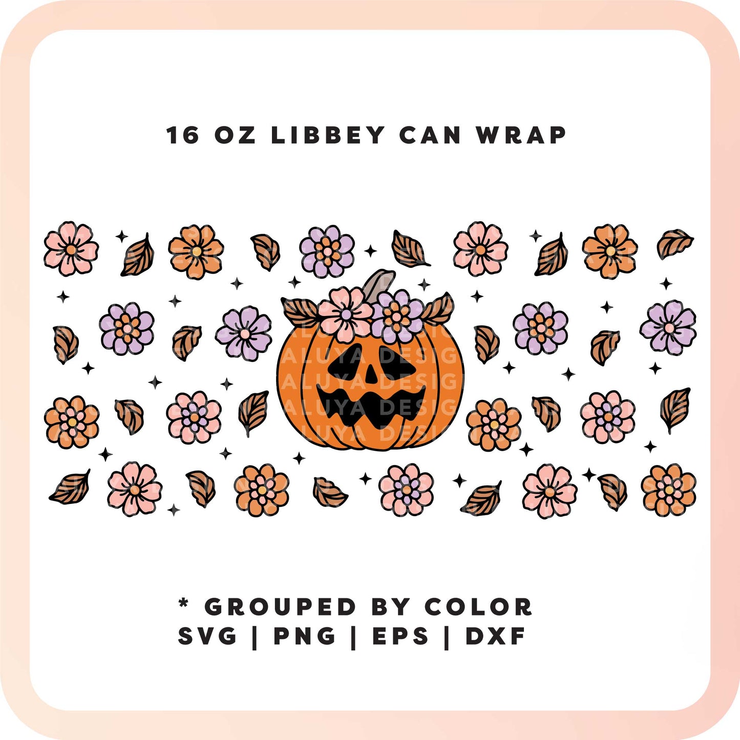 16oz Libbey Can Wrap SVG | Floral Pumpkin SVG