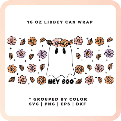 16oz Libbey Can Wrap SVG | Hey Boo Ghost SVG