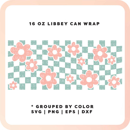 16oz Libbey Can Wrap SVG | Wavy Flower SVG