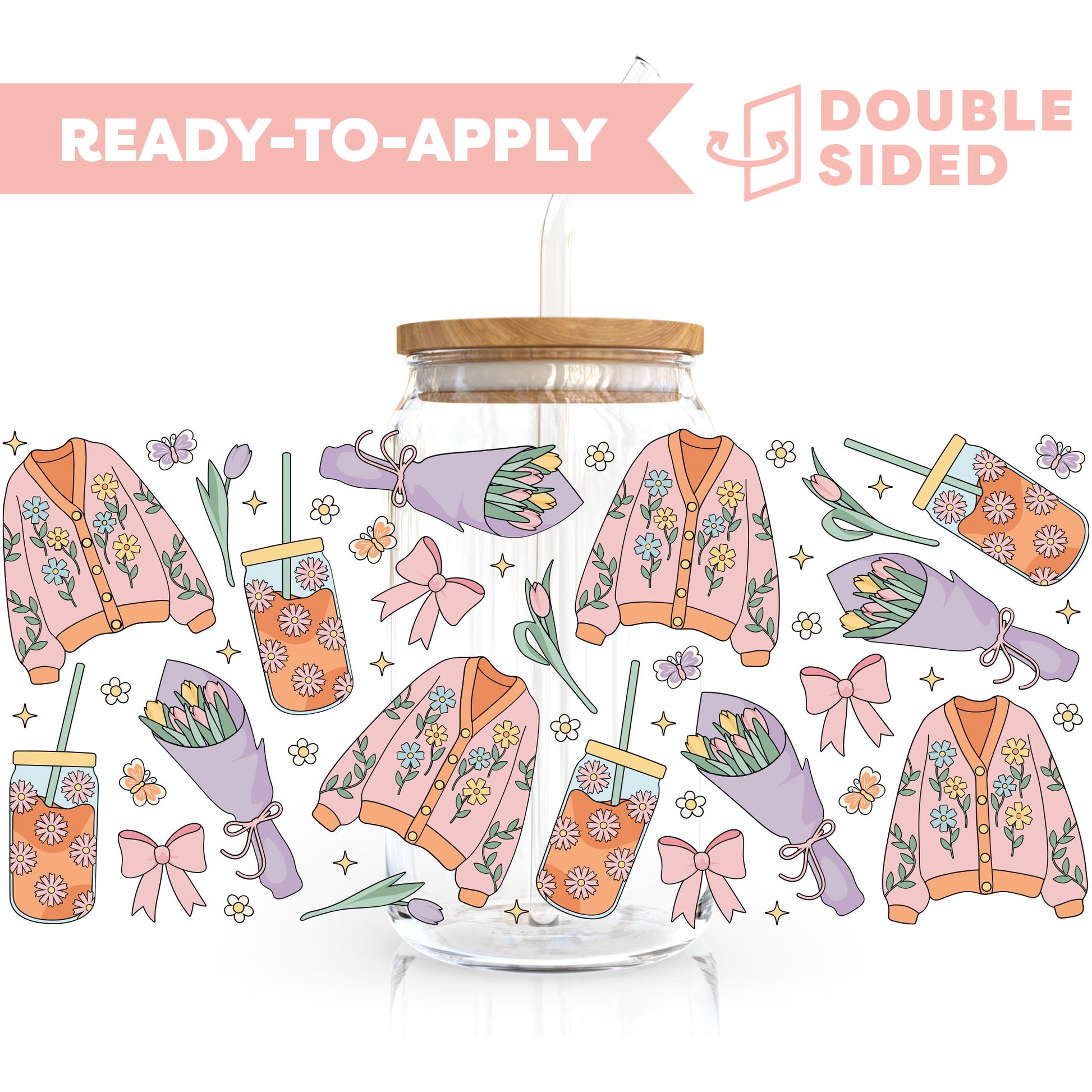 [ Double Sided ] 16oz Cup UV DTF Decal | Cozy Wildflower