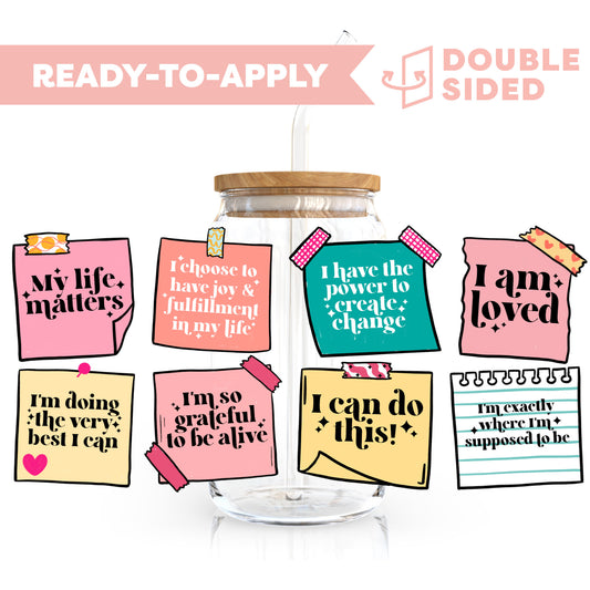 [ Double Sided ] 16oz Cup UV DTF Decal | Notepad Affirmation