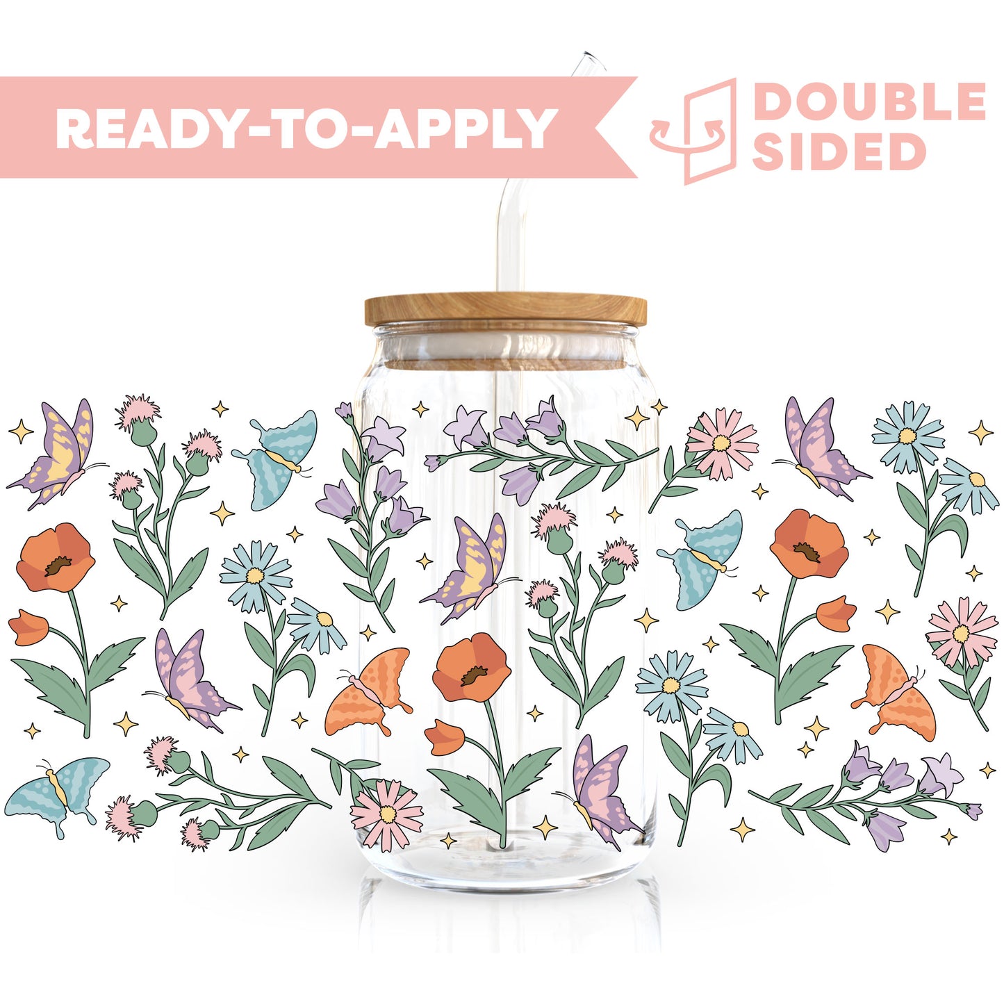 [ Double Sided ] 16oz Cup UV DTF Decal | Spring Wildflowers