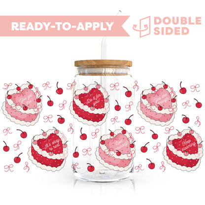 [ Double Sided ] 16oz Cup UV DTF Decal | Romantic Cake