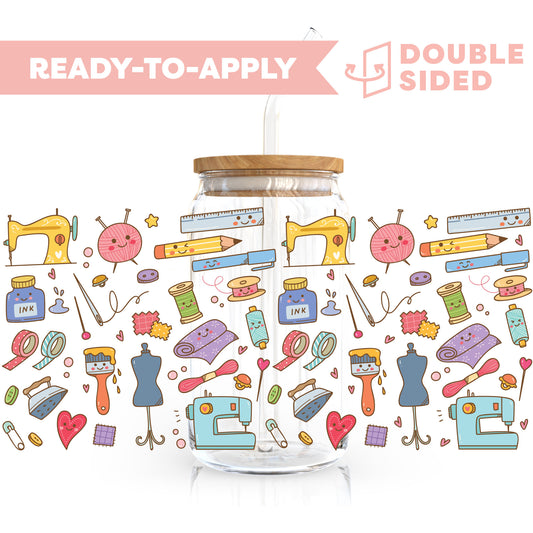 [ Double Sided ] 16oz Cup UV DTF Decal | Kawaii Sewing Friends