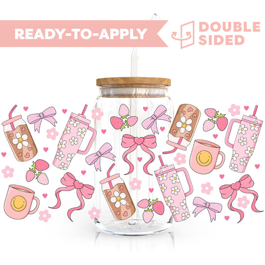 [ Double Sided ] 16oz Cup UV DTF Decal | Pink Coffee Vibes