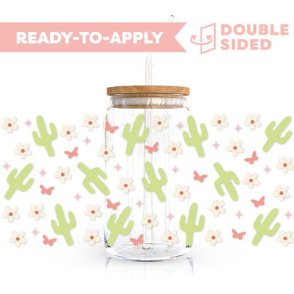 [ Double Sided ] 16oz Cup UV DTF Decal | Floral Cactus