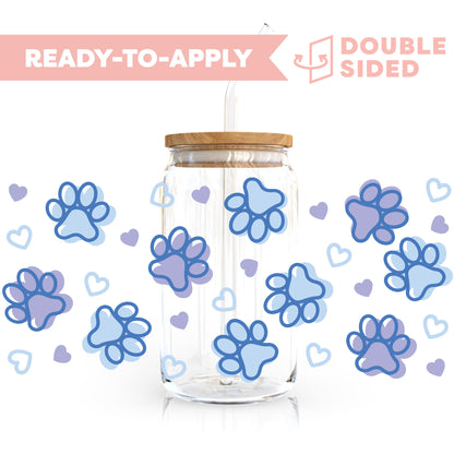 [ Double Sided ] 16oz Cup UV DTF Decal | Blue Dog Paw